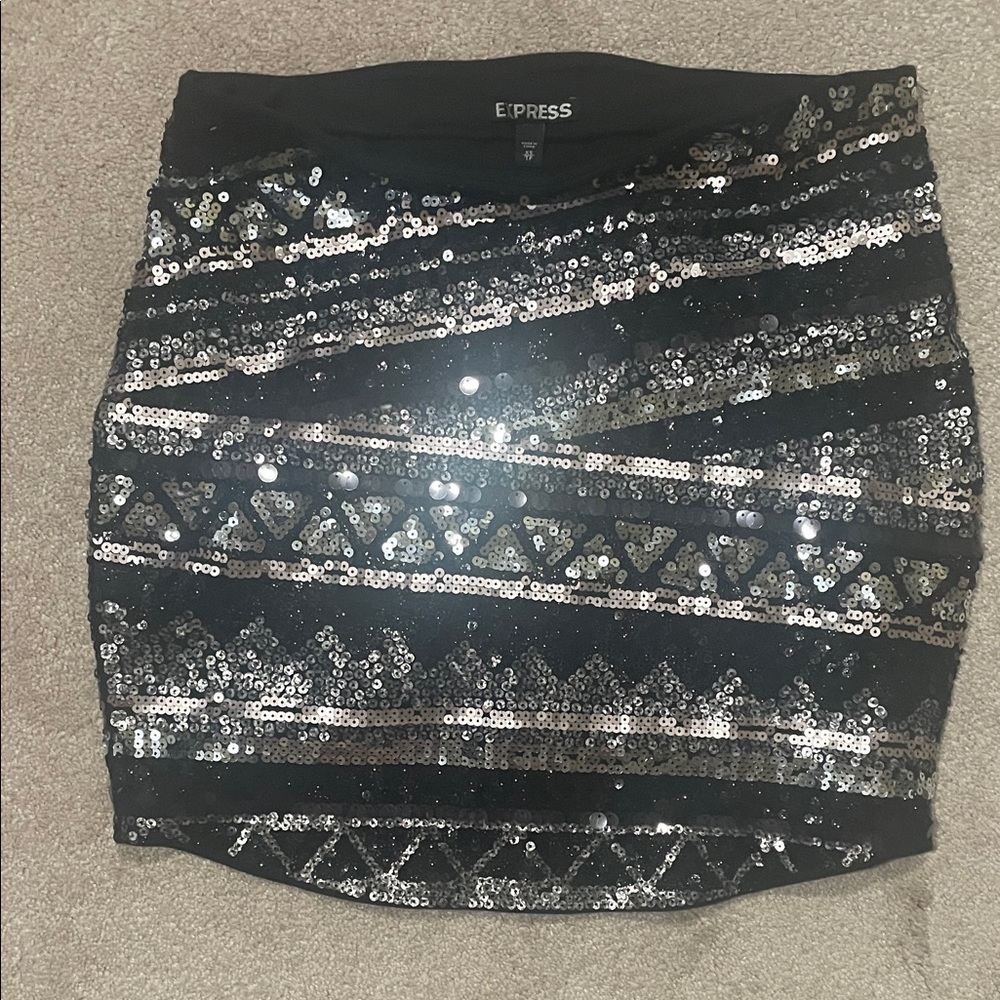 Express Black and Silver Sequin Mini Skirt